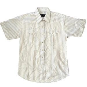 Vintage Panhandle Slim White Red Pinstripe Jacquard Mens Western Shirt Size 16.5